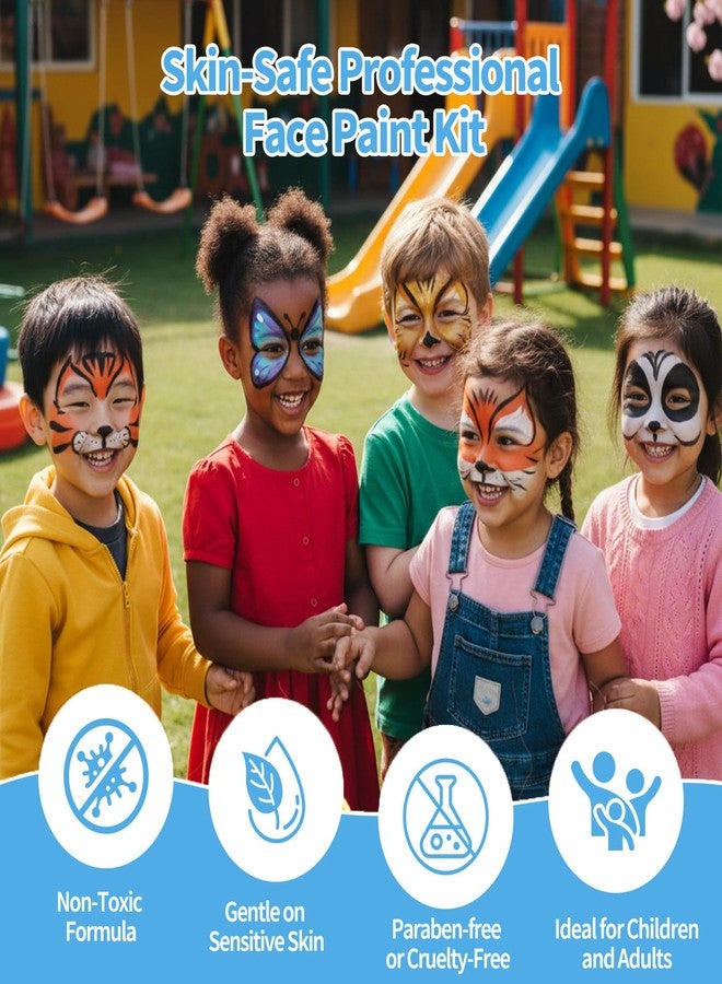 CREECHWA Non-Toxic Easy Face Painting Kits for Kids, Complete Painting Kit of 42 Vibrant Colors with Brushes Sponges Stencils Glitter Gems, Water-activated Make up Set for Halloween Birthday Party - Image 2