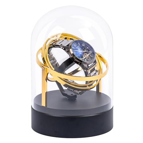 Gu Yu Ultra Quiet Watch Winder for Automatic Watches - Luxury Black Base & Clear Glass Dome, <15dB Silent Rotation, Ideal Watch Storage & Display Case for Men (Gold) - Image 1