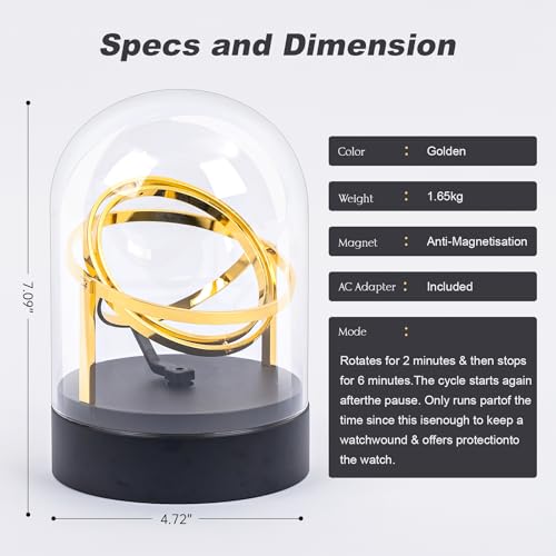 Gu Yu Ultra Quiet Watch Winder for Automatic Watches - Luxury Black Base & Clear Glass Dome, <15dB Silent Rotation, Ideal Watch Storage & Display Case for Men (Gold) - Image 2