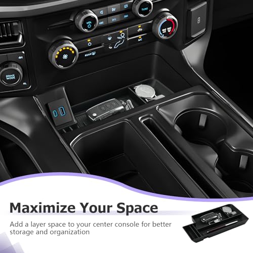 LUWU Center Console Organizer for 2021-2024 2025 Ford F150 & 2022-2024 F150 Lightning XLT Hidden Storage Tray Lower Storage Box 2025 F150 Accessories Fits into The Open Pocket in Front of The Shifter - Image 3