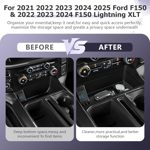 LUWU Center Console Organizer for 2021-2024 2025 Ford F150 & 2022-2024 F150 Lightning XLT Hidden Storage Tray Lower Storage Box 2025 F150 Accessories Fits into The Open Pocket in Front of The Shifter - Image 2