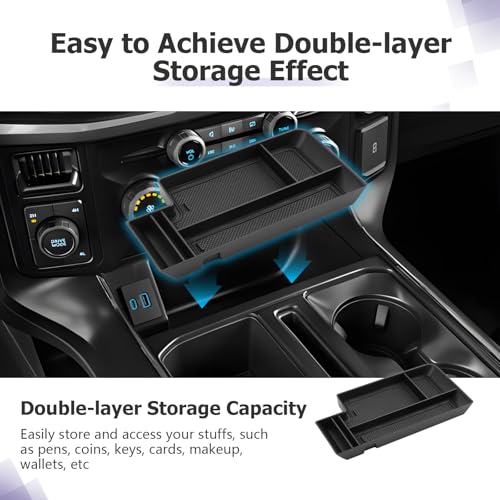LUWU Center Console Organizer for 2021-2024 2025 Ford F150 & 2022-2024 F150 Lightning XLT Hidden Storage Tray Lower Storage Box 2025 F150 Accessories Fits into The Open Pocket in Front of The Shifter - Image 4