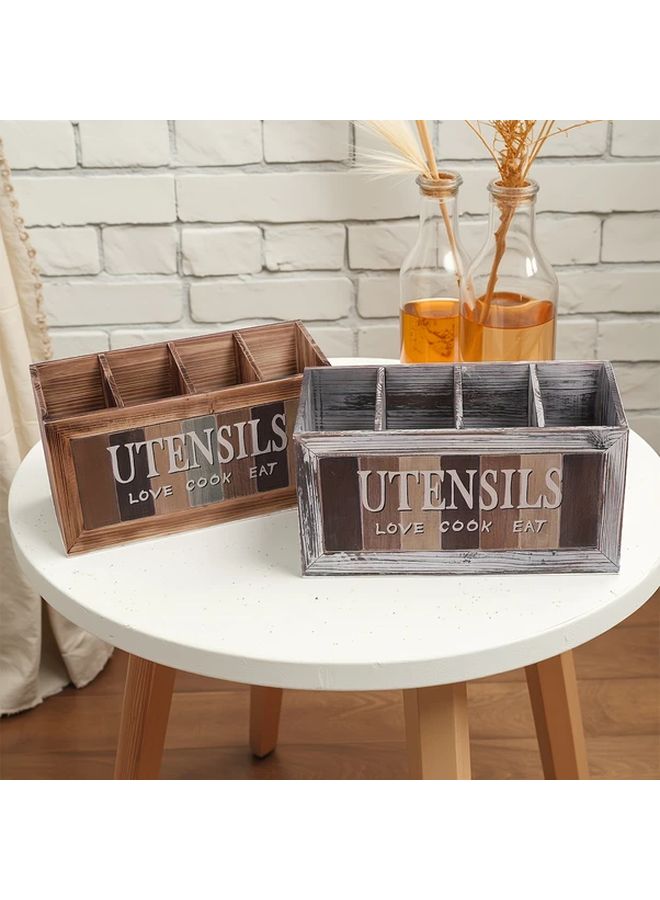 White Rustic Kitchen Utensil Holder Large Cutlery Storage Box Wood Organizer - Image 4