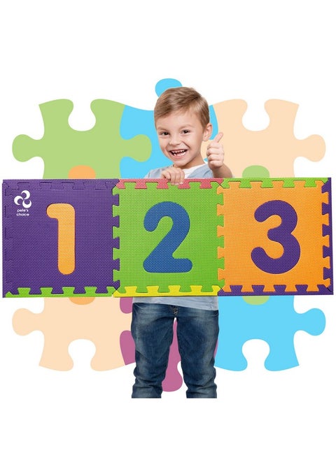Safe Non Toxic Numbers Mat - Thick & Soft 0 To 9 Flooring Mat, 10 Tiles | Early Math Learning | Kids Learn & Play With Interlocking Puzzle Pieces