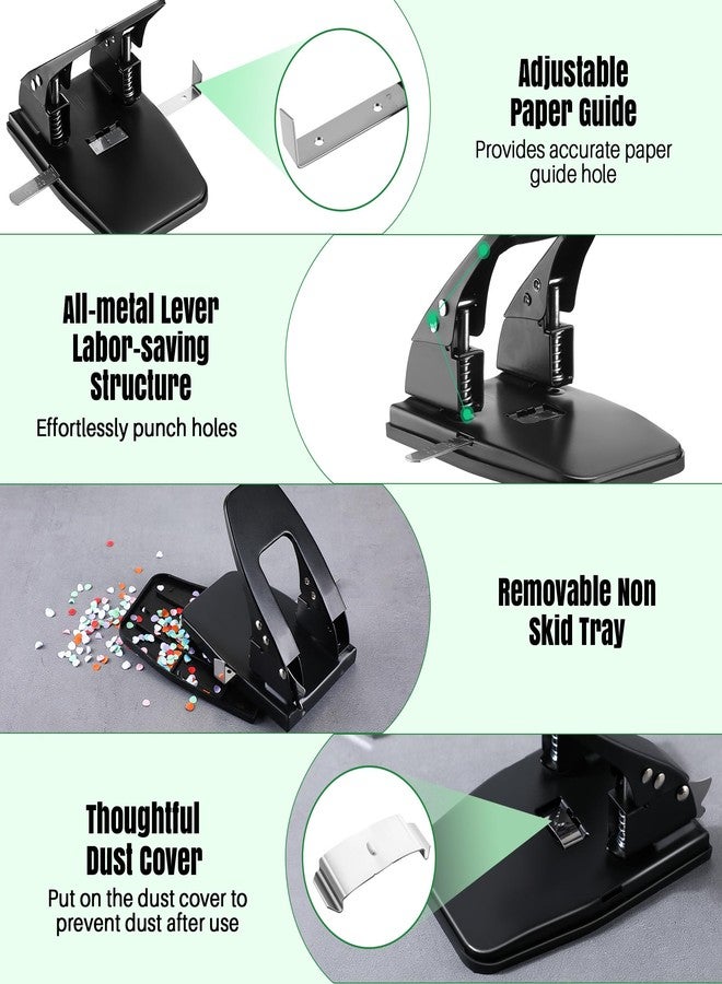 Dreyoo ثاقبة ورق Dreyoo ثنائية الفتحات مع 100 مشبك ورق، ثاقبة ورق ثنائية الفتحات شديدة التحمل لمجلدات الملفات ومجموعة مثبتات الملفات المعدنية، سعة 30 ورقة، مقبض مبطن (ذاتي اللصق) - Image 5