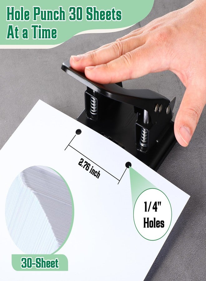 Dreyoo ثاقبة ورق Dreyoo ثنائية الفتحات مع 100 مشبك ورق، ثاقبة ورق ثنائية الفتحات شديدة التحمل لمجلدات الملفات ومجموعة مثبتات الملفات المعدنية، سعة 30 ورقة، مقبض مبطن (ذاتي اللصق) - Image 3