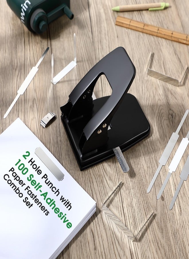 Dreyoo ثاقبة ورق Dreyoo ثنائية الفتحات مع 100 مشبك ورق، ثاقبة ورق ثنائية الفتحات شديدة التحمل لمجلدات الملفات ومجموعة مثبتات الملفات المعدنية، سعة 30 ورقة، مقبض مبطن (ذاتي اللصق) - Image 2