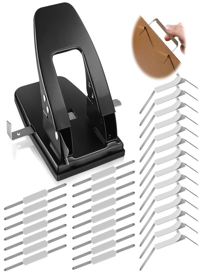 Dreyoo ثاقبة ورق Dreyoo ثنائية الفتحات مع 100 مشبك ورق، ثاقبة ورق ثنائية الفتحات شديدة التحمل لمجلدات الملفات ومجموعة مثبتات الملفات المعدنية، سعة 30 ورقة، مقبض مبطن (ذاتي اللصق) - Image 1