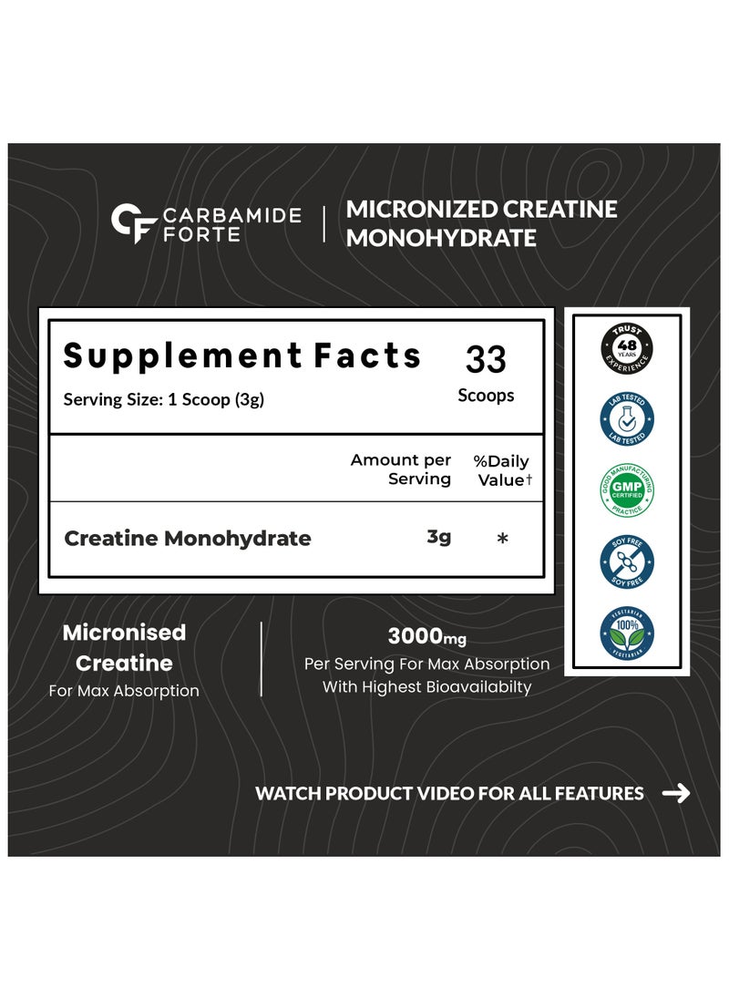 CARBAMIDE FORTE - Monohydrate Creatine Powder Micronized Creatine Monohydrate 100gm- Unflavoured - 33 Servings - 100g - Image 1