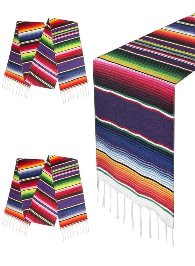 DUNCHATY Mexican Table Runner for Cinco de Mayo Decorations 2 Pcs 14" x 108" Hand Woven Serape Table Runner Fringe Cotton Mexican Fiesta Table Runner for Outdoors Wedding & Taco Tuesday Decor - Image 1