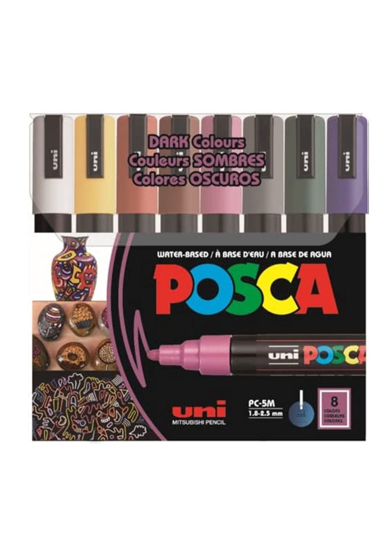 POSCA PC-5M Water Based Permanent Marker Paint Pens, Set of 8 (Dark Colors)