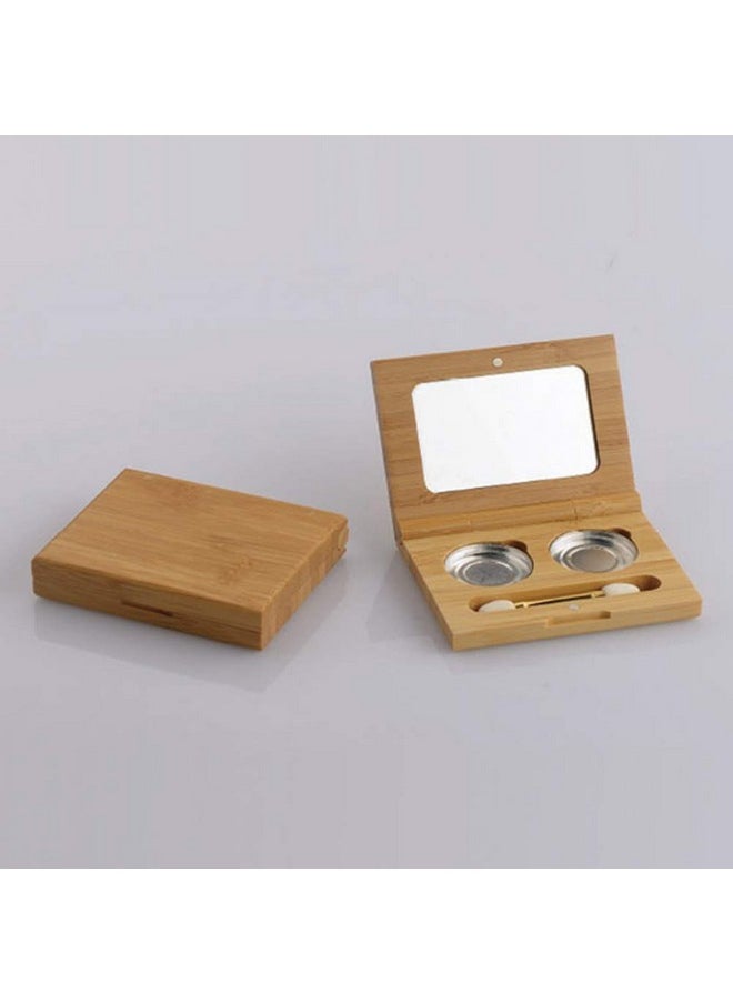 lasenersm - 1 Piece Bamboo Empty Eye Shadow Case Box Double Grid Tinplate Palette Pans Bamboo Eyeshadow Case Magnetic Eyeshadow Palette Cosmetics Organizer Container With Makeup Brush For Eye Shadow Blush Powder - Image 1