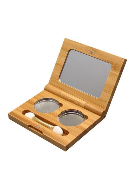 1 Piece Bamboo Empty Eye Shadow Case Box Double Grid Tinplate Palette Pans Bamboo Eyeshadow Case Magnetic Eyeshadow Palette Cosmetics Organizer Container With Makeup Brush For Eye Shadow Blush Powder