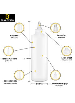 BRIGHTFROM Condiment Squeeze Bottles, 12 Oz Empty Squirt Bottles, Clear Twist Top Cap, Leak Proof - Great For Ketchup, Mustard, Syrup, Sauces, Dressing, Oil, Arts & Crafts, Bpa Free Plastic - 2 Pack  - Image 2