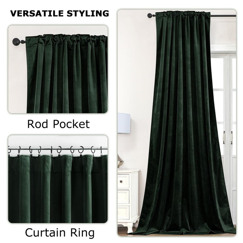 Dchola Dark Green Velvet Curtains for Bedroom Window, Super Soft Vintage Luxury Heavy Drapes, Room Darkening Rod Pocket Curtain for Living Room, W52 by L96 inches, 2 Panels - Image 5