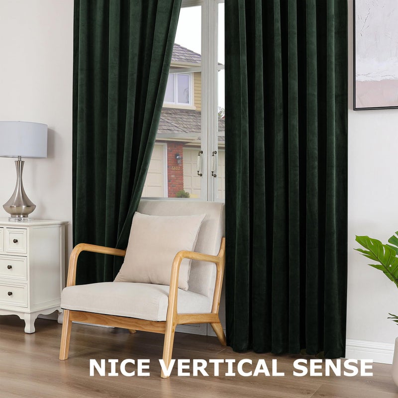 Dchola Dark Green Velvet Curtains for Bedroom Window, Super Soft Vintage Luxury Heavy Drapes, Room Darkening Rod Pocket Curtain for Living Room, W52 by L96 inches, 2 Panels - Image 4