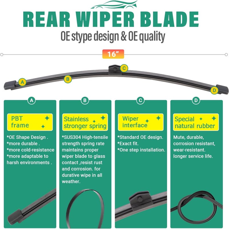 WINDSMILE 28" 18" 16" Windshield Wiper Blades Replacement for Mercedes Benz Metris 2016 2017 2018 2019 2020 2021 2022 2023 Premium All Weather Front Rear Wipers Set - OEM Quality (Pack of 3) - Image 4