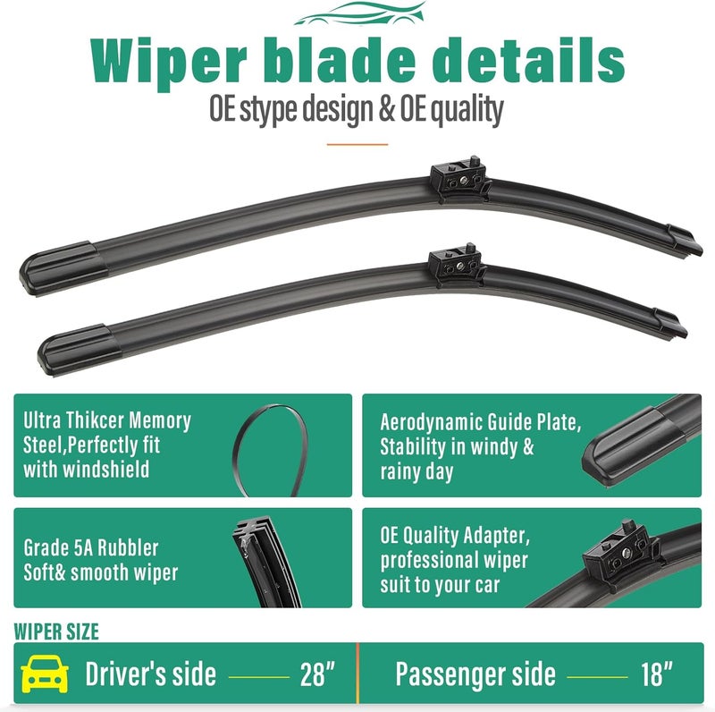 WINDSMILE 28" 18" 16" Windshield Wiper Blades Replacement for Mercedes Benz Metris 2016 2017 2018 2019 2020 2021 2022 2023 Premium All Weather Front Rear Wipers Set - OEM Quality (Pack of 3) - Image 3