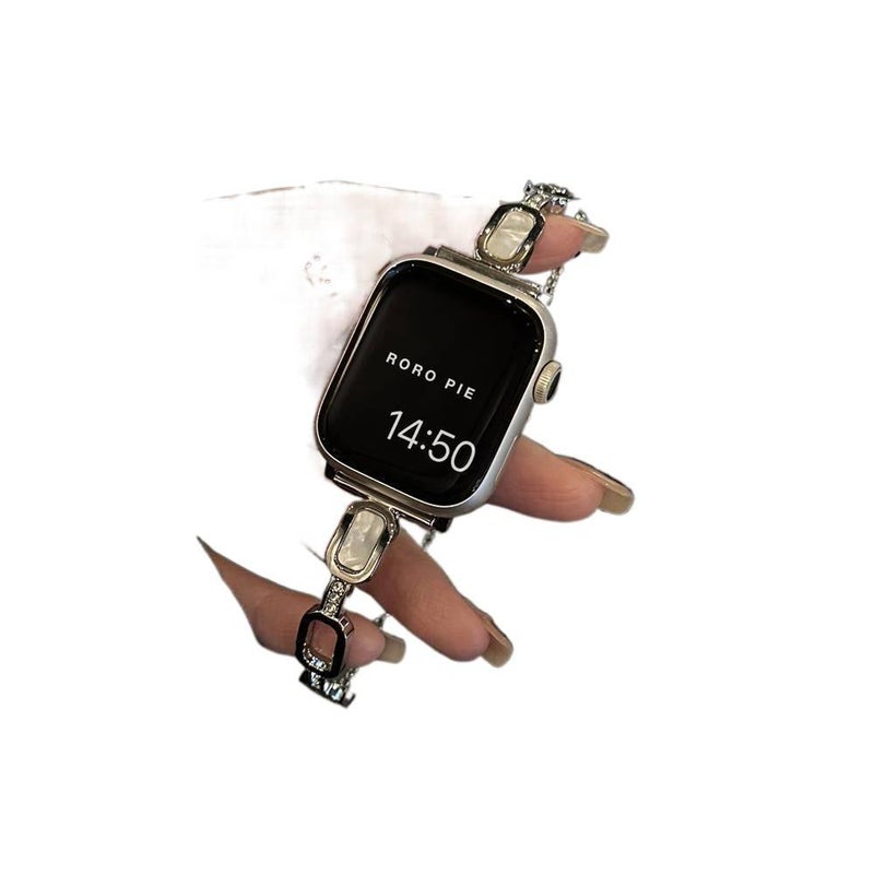 AD سوار ساعة ذكية سوار معدني من الستانلس ستيل متوافق مع Apple Watch بملاءمة قابلة للتعديل وحزام بديل بتصميم معدني أنيق باللون Gold قابل للتعديل باللون الذهبي - Image 3
