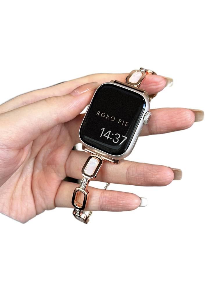 AD سوار ساعة ذكية سوار معدني من الستانلس ستيل متوافق مع Apple Watch بملاءمة قابلة للتعديل وحزام بديل بتصميم معدني أنيق باللون Gold قابل للتعديل باللون الذهبي - Image 1