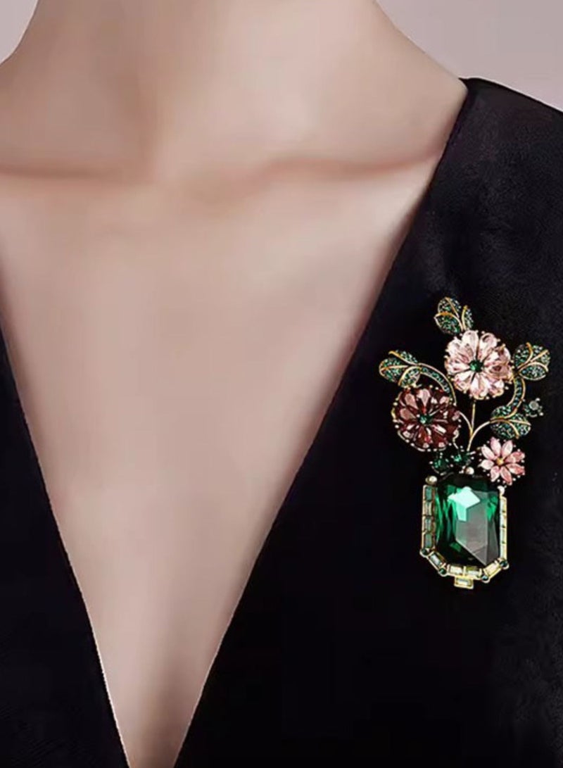 Retro green Provence garden brooch, ladies' high-end sense, chest flower, fashionable coat, brooch, jewelry accessories, ladies' and girls' gifts - Image 1