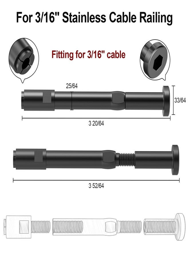 BLIKA 20 Pack 3/16" Black Swageless Invisible Cable Railing Kits for Deck Stair Railing, T316 Stainless Steel, Swageless Cable Fittings for 2"x2" Wood/Metal Posts, Black Cable Railing Hardware - Image 2