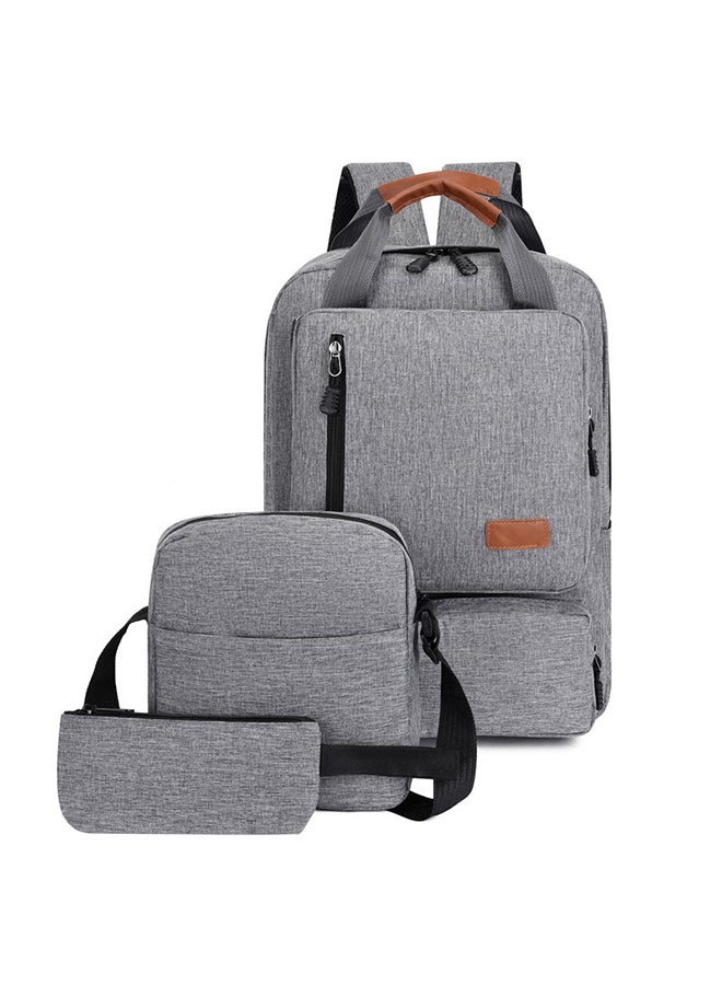 Sharpdo 3-Piece Classic Commute Oxford Waterproof Large Capacity Men's Backpack for Working Travel Laptop Bag with Handle Schoolbag Cross-body One Shoulder Bag and Pencil Case Grey - Image 1