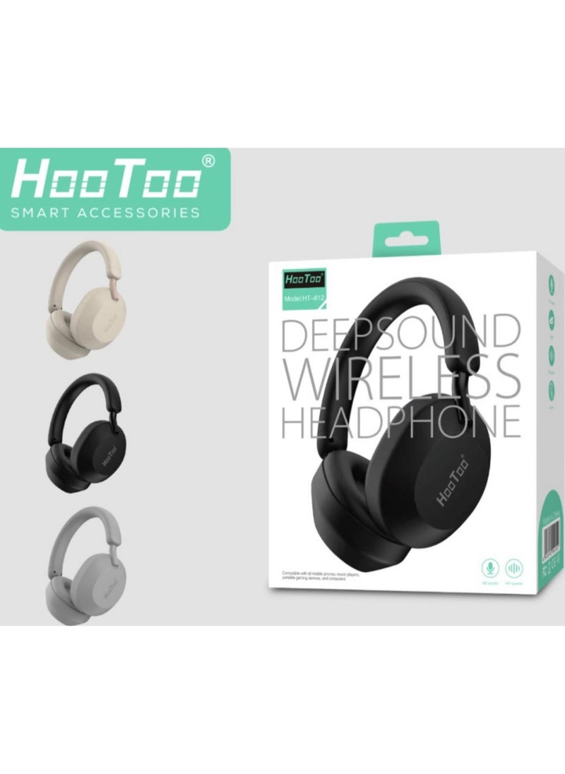 HooToo HT-612 Wireless Over-Ear Headphones Compatible with all mobile phones, music players, portable gamingdevices, and computers. Built-in mic with Call Answer/Call End/ Mute button, Beige  - Image 2
