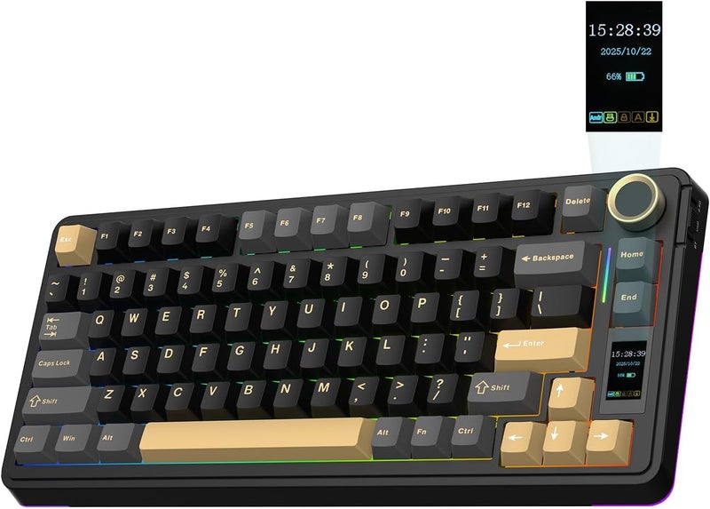 EPOMAKER X Aula EA75 MAX Wireless Gaming Keyboard with Screen & Knob, 5000mAh, Hot-Swap, Lubed Switches, RGB Backlit, Creamy Gasket, 75% Mechanical Keyboard(Black, Ice Vein Switch) - Image 1