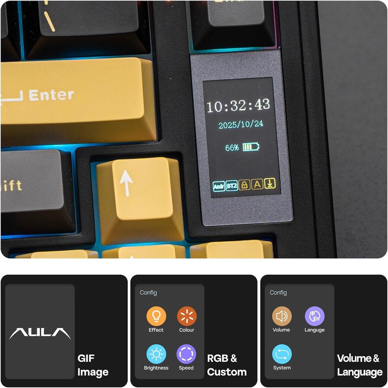 EPOMAKER X Aula EA75 MAX Wireless Gaming Keyboard with Screen & Knob, 5000mAh, Hot-Swap, Lubed Switches, RGB Backlit, Creamy Gasket, 75% Mechanical Keyboard(Black, Ice Vein Switch) - Image 3