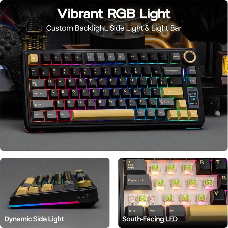 EPOMAKER X Aula EA75 MAX Wireless Gaming Keyboard with Screen & Knob, 5000mAh, Hot-Swap, Lubed Switches, RGB Backlit, Creamy Gasket, 75% Mechanical Keyboard(Black, Ice Vein Switch) - Image 4