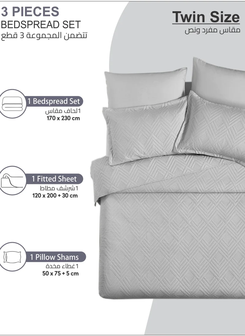 Donetella Bedspread Coverlet Set 3-Pcs Single Size Bed Fits(120 X 200 Cm) Soft Luxurious Solid Compressed Comforter With Fitted Sheet Pillow Sham And Pillowcases,