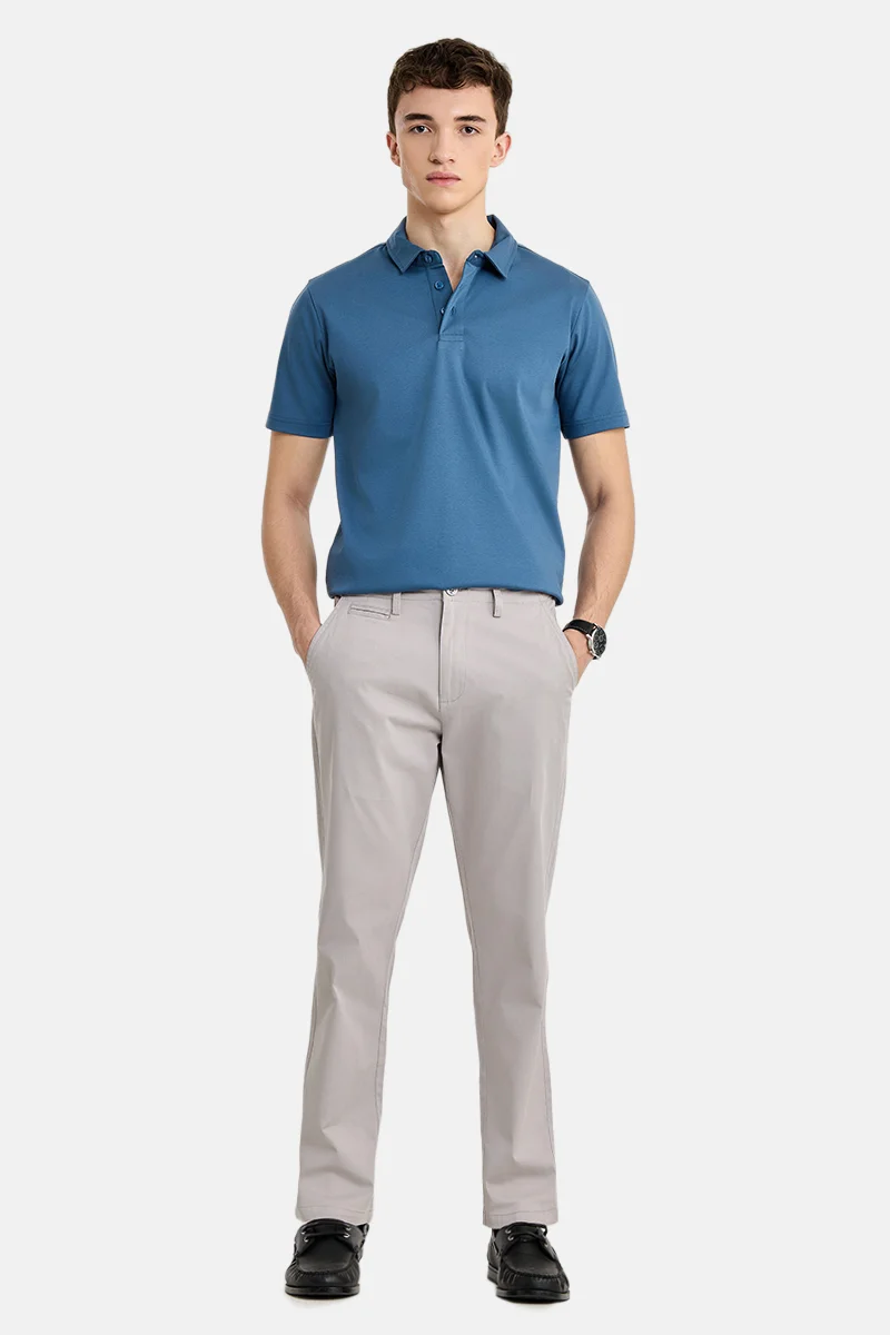 SNITCH Light Grey Solid Relaxed Casual Chinos