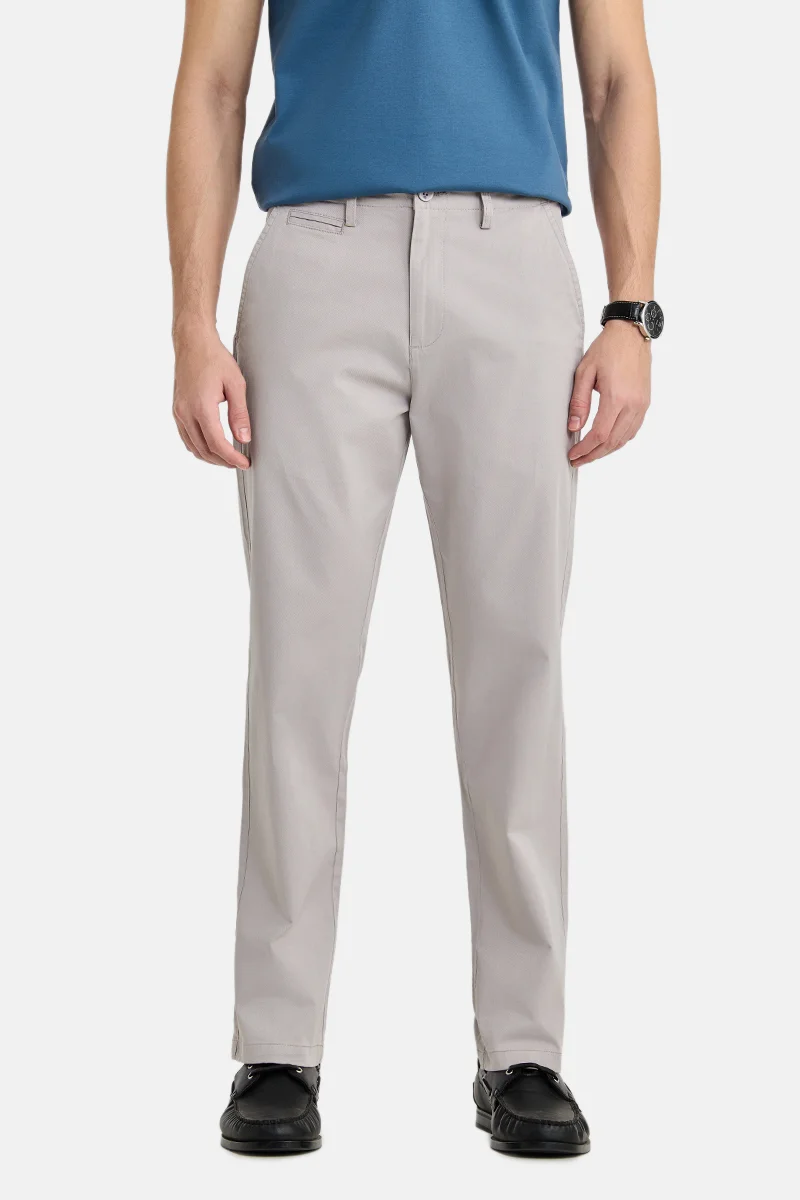 SNITCH Light Grey Solid Relaxed Casual Chinos