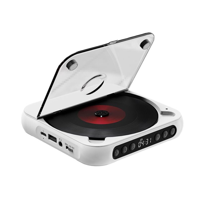 Portable CD Player: White Multi-Mode Music Player - LED Display With Lockable Buttons, Supports Multiple Audio Formats for Home, Desktop and Personal Use