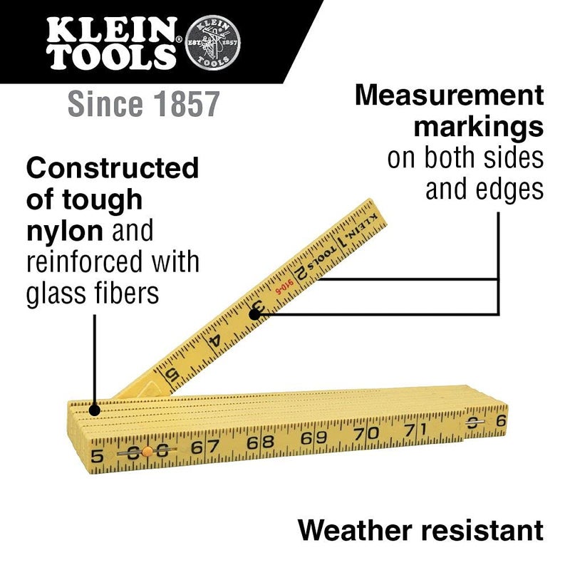 Klein Tools 910-6 Folding Ruler 6-Foot, Durable Fiberglass, Inside Reading - Image 2