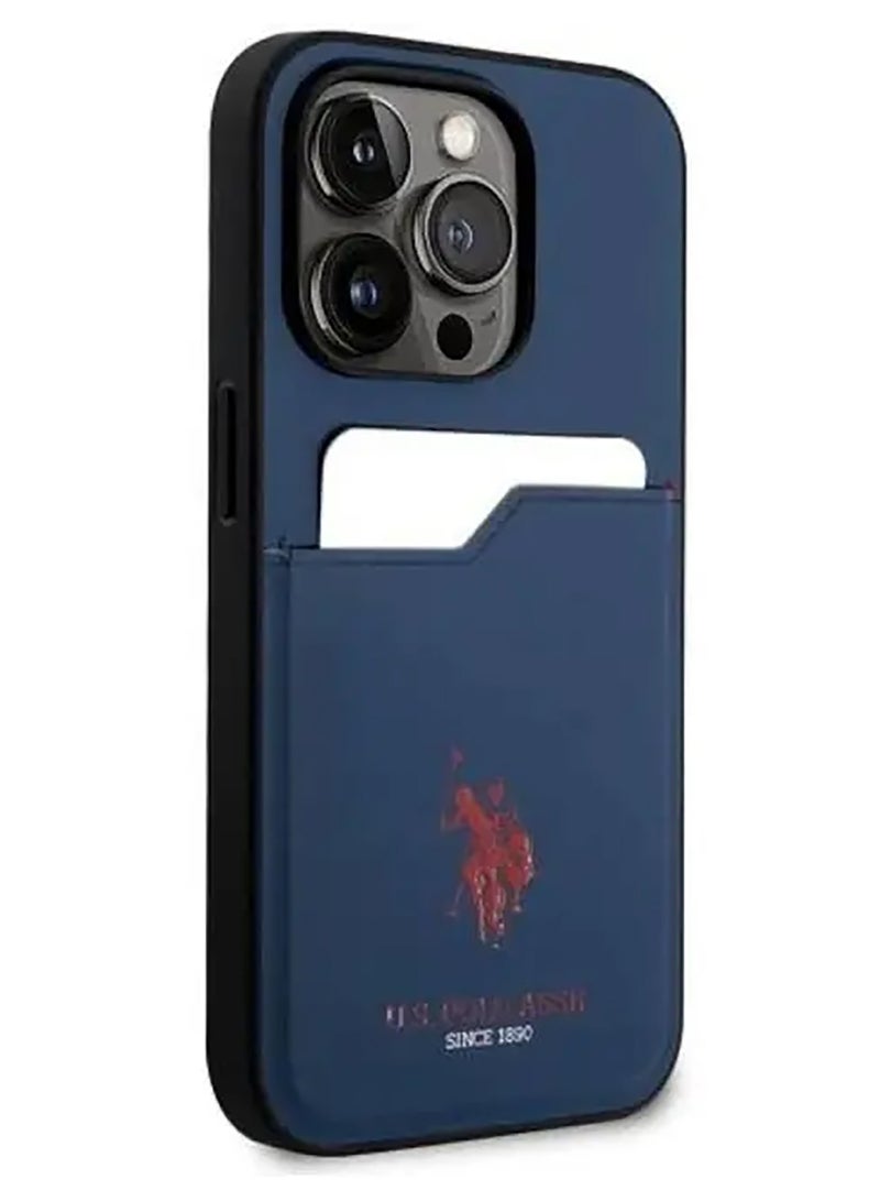 يو اس بولو غطاء صلب DH بفتحة بطاقة PU لهاتف iPhone 15 Pro - كحلي - Image 3