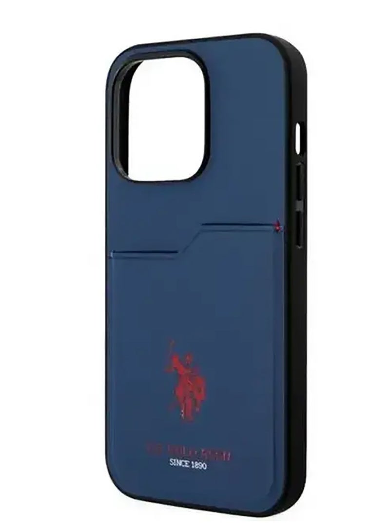 يو اس بولو غطاء صلب DH بفتحة بطاقة PU لهاتف iPhone 15 Pro - كحلي - Image 4