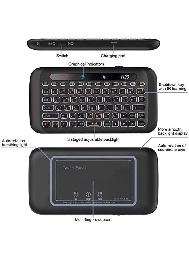 ISank - 2.4Ghz H20 Mini Wireless Keyboard and Touchpad Mouse Combo,7 Colors Adjustable, Rechargeable Auto-Rotation of Touch Panel Handheld Remote Control for Android TV Box, Projector, IPTV, HTPC, PC - Image 1
