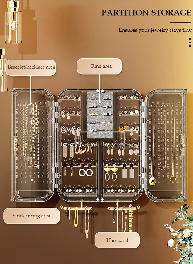 DUNISO Wall Mounted Jewelry Organizer, Self-Adhesive No Drilling Transparent Jewelry Storage Cabinet, Earrings, necklaces, bracelets, rings Display Rack for Bathroom Bedroom Dresser (Grey) - Image 5