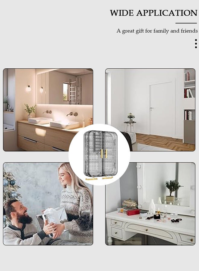 DUNISO Wall Mounted Jewelry Organizer, Self-Adhesive No Drilling Transparent Jewelry Storage Cabinet, Earrings, necklaces, bracelets, rings Display Rack for Bathroom Bedroom Dresser (Grey) - Image 4