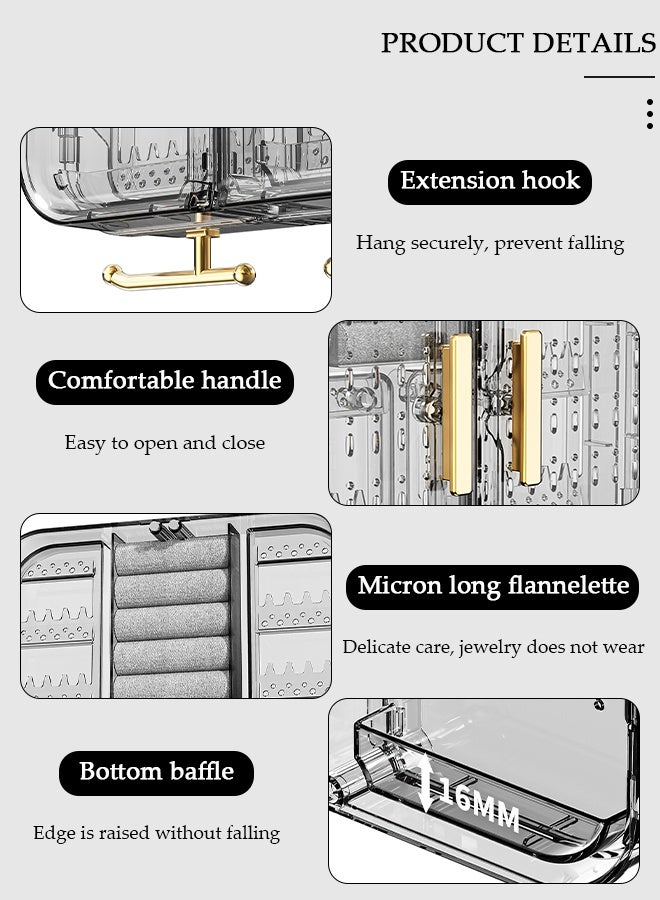 DUNISO Wall Mounted Jewelry Organizer, Self-Adhesive No Drilling Transparent Jewelry Storage Cabinet, Earrings, necklaces, bracelets, rings Display Rack for Bathroom Bedroom Dresser (Grey) - Image 3