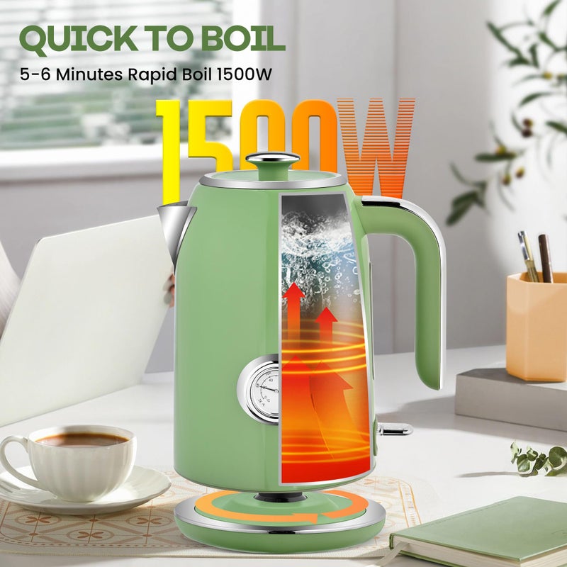 Pukomc Electric Kettle,1.7L Stainless Steel Electric tea kettle with Temperature Gauge, Fast Boiling, Auto Shut - off, BPA - Free, Boil - Dry Protection, (Retro Green) - Image 5
