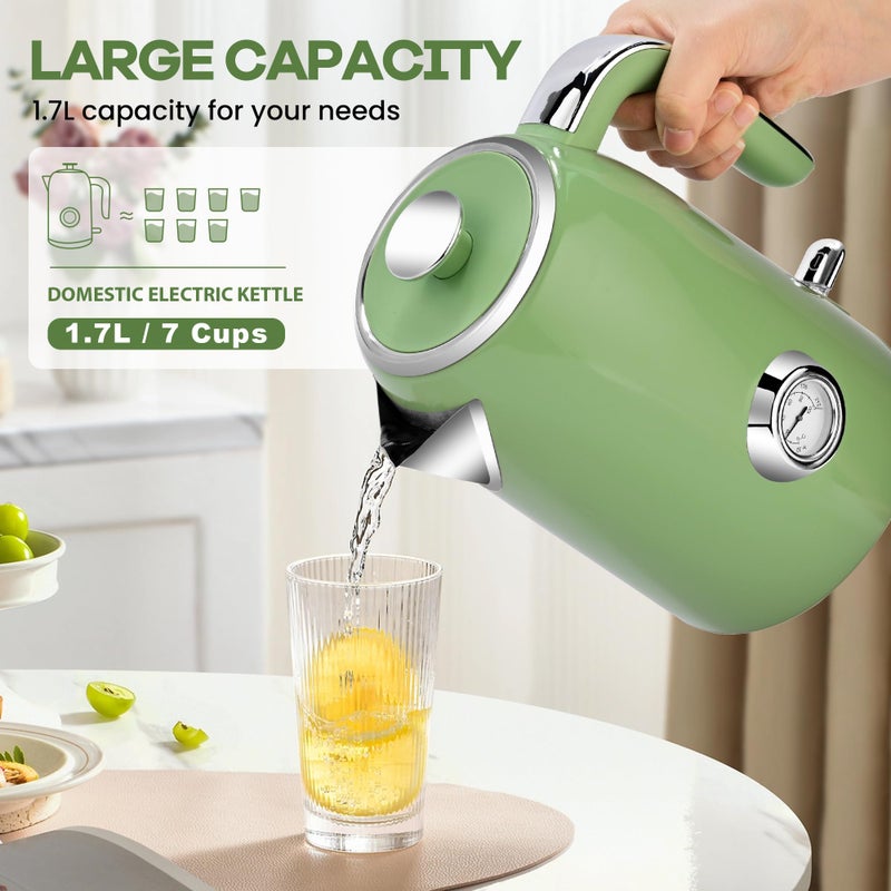 Pukomc Electric Kettle,1.7L Stainless Steel Electric tea kettle with Temperature Gauge, Fast Boiling, Auto Shut - off, BPA - Free, Boil - Dry Protection, (Retro Green) - Image 4