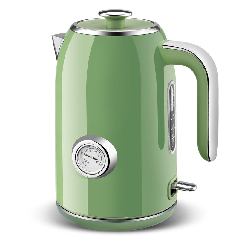 Pukomc Electric Kettle,1.7L Stainless Steel Electric tea kettle with Temperature Gauge, Fast Boiling, Auto Shut - off, BPA - Free, Boil - Dry Protection, (Retro Green) - Image 1