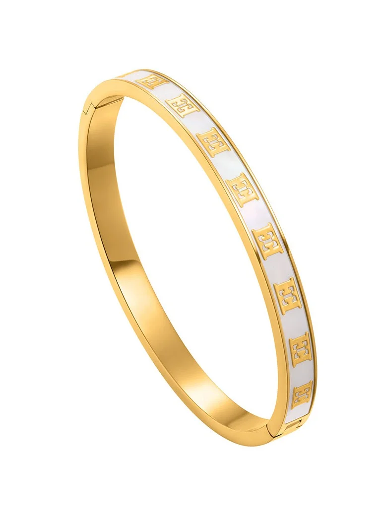إسكادا Eliza Bangle for Women Grey Mother-of-Pearl Finish, Signature Logo, Distinctive Luxury and Refined Elegance