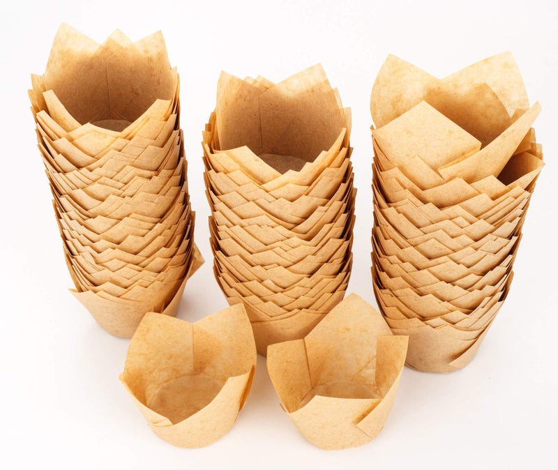Golden Apple GOLDEN APPLE 200 Pcs Tulip Cupcake Liner Baking Cup Muffin Tins Cups for Weddings Birthdays Baby Showers Small Natural 