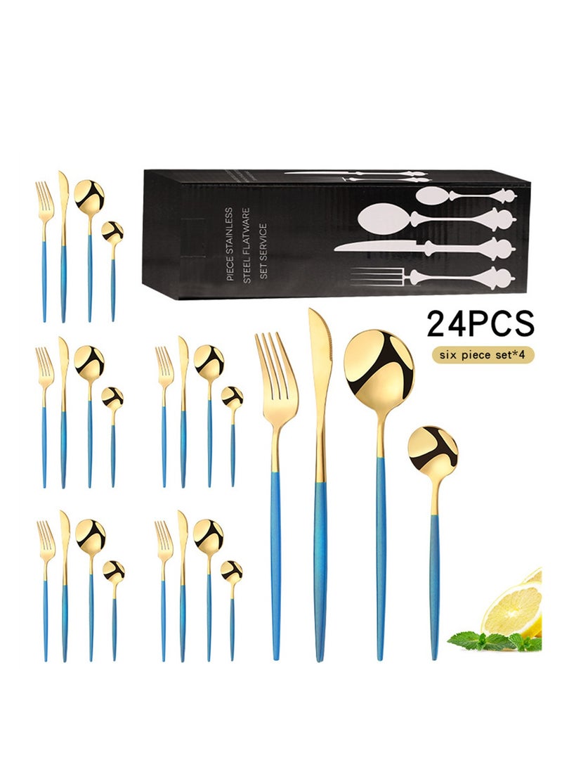 24-piece high-end stainless steel cutlery cutlery gift set with four main pieces knife fork and spoon - Image 2