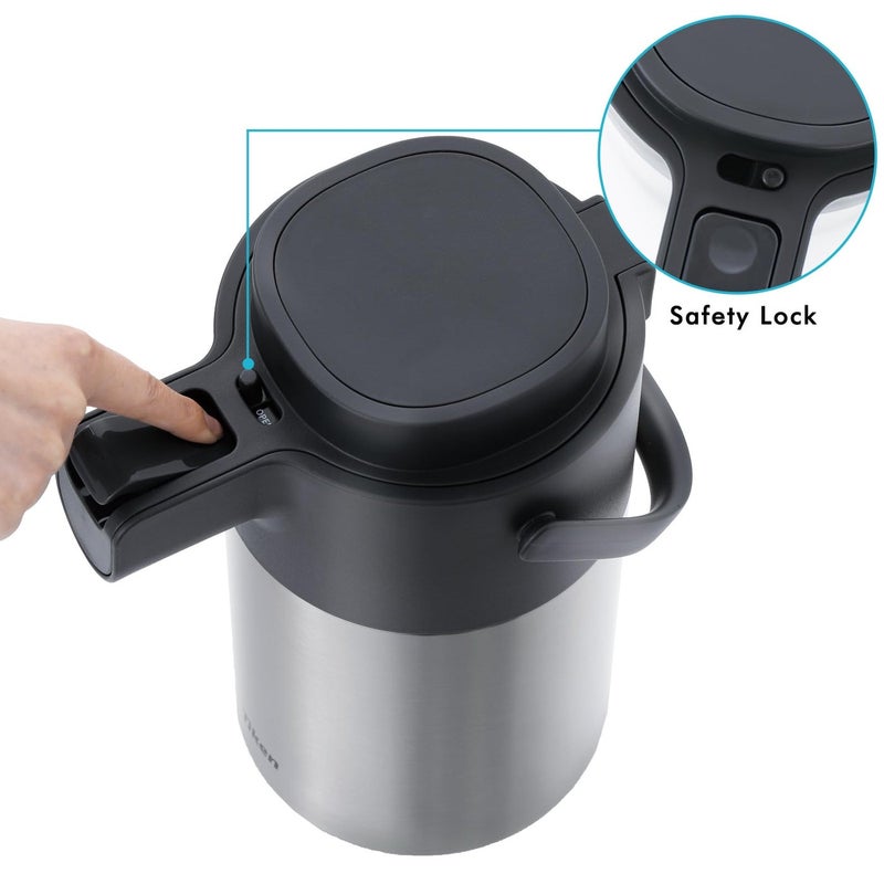 Tiken Airpot Coffee Dispenser with Pump - 135oz/4L Thermal Coffee Carafes for Hot Beverage - Stainless Steel Insulated Coffee Thermos Carafe, Silver - Image 5