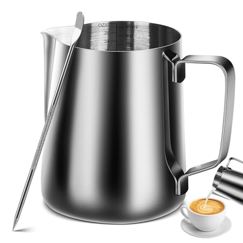 iHeartYard Espresso Milk Frothing Pitcher, Stainless Steel 300Z/900ML Coffee Milk Frother Cup with Decorating Art Pen for Espresso Machine, Latte Art - Image 1